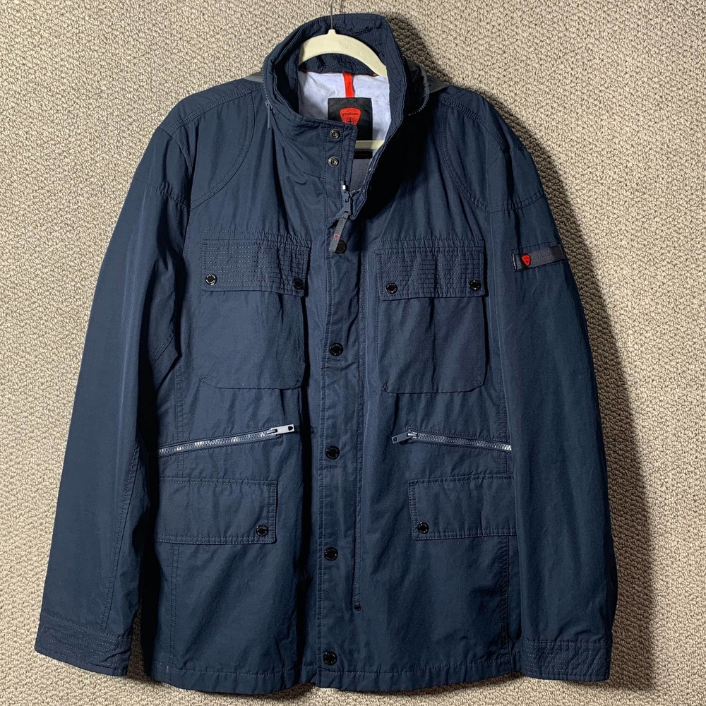 Strellson Mens Jacket Size 56 Blue Master-W Snap Full Zip Hooded Pockets Outdoor